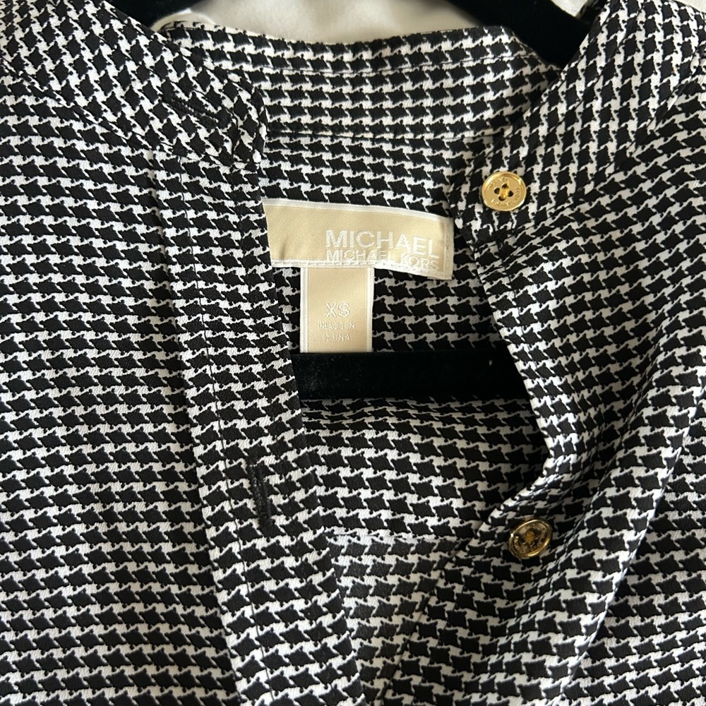 Michael Kors Black and White Houndstooth Blouse